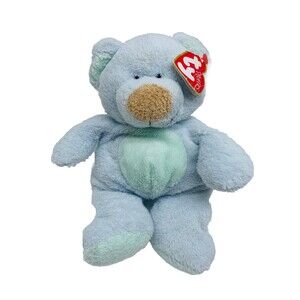 Ty Pluffies Bluebeary Teddy Bear Plush Soft Blue Green Stuffed Beanie 9” 2002